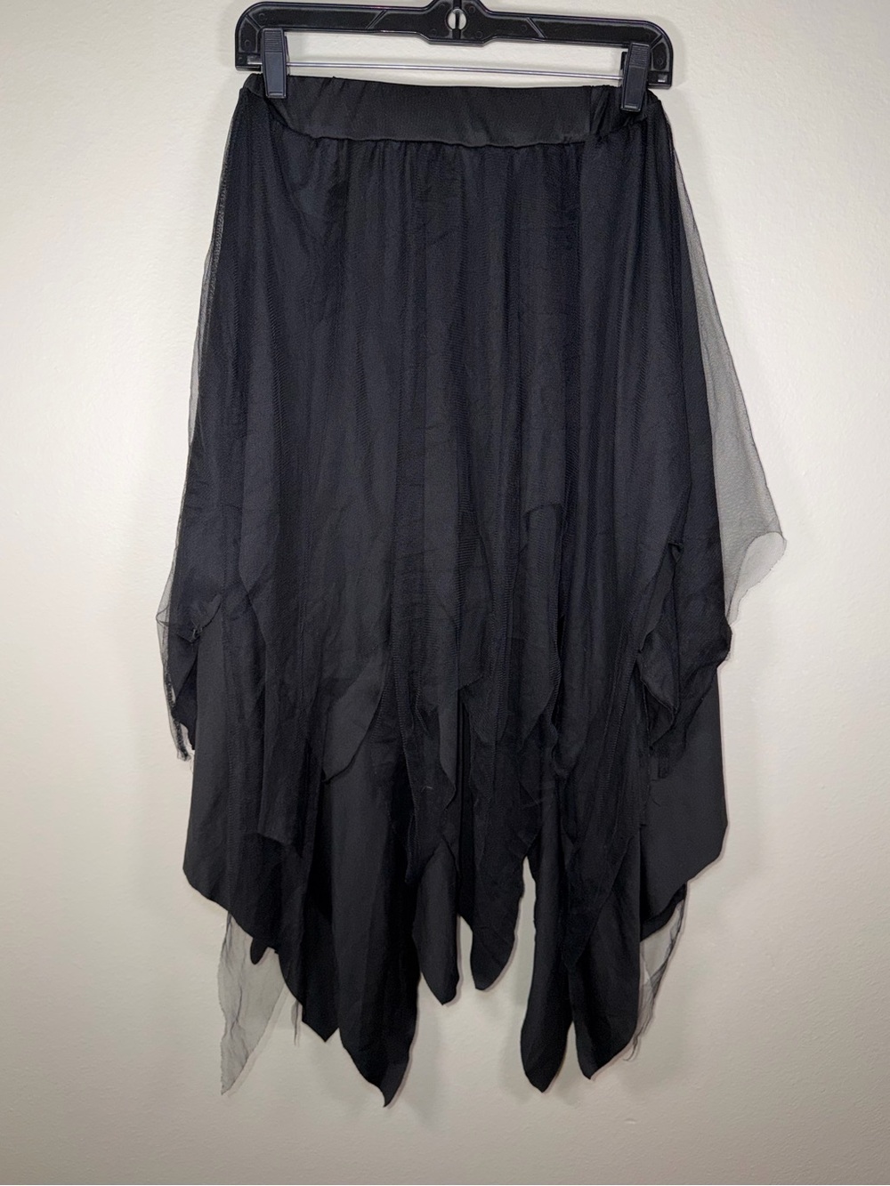 Black Asymmetrical Mesh Witchy Whimsical Gothic Flowy Skirt Vampire Festival